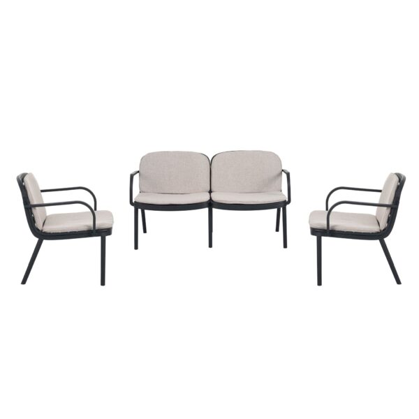 Luna - Outdoor Patio 3 Pieces Chat Set With Pp Frame And Cushions Includes 2 Club Chairs And 1 Loveseat - Beige / Black