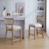 Counter Stools (Set of 2), Upholstered Counter Height Bar Stools With Comfy Back, Solid Rubber Wood Frame, Backrest, Footrest, Armless Barstools For Home Bar, Kitchen Counter - Beige / Natural - Image 6
