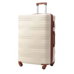 Luggage With Tsa Lock Spinner Wheels Hardside Expandable Luggage Travel Suitcase Check In Luggage ABS 24" - Brown / White
