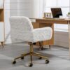Office Chair, Artificial Rabbit Hair Home Office Chair With Golden Metal Base, Adjustable Desk Chair Swivel Office Chair, Vanity Chair - Beige - Image 17