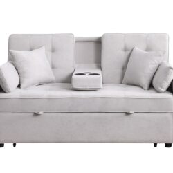 Cody II - Woven Fabric Convertible Sleeper Loveseat With Cup Holder, Charging Ports, Side Pocket, and Pocket Coil Seating - Light Gray