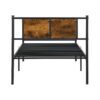 Modern Twin Long Size Metal Bedframe With Wood Panel Headboard - Black / Brown - Image 9