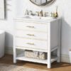 Modern Bathroom Vanity Cabinet, Combo With Open Storage, Two Drawers - White - Image 4