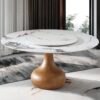 Round Modern Marble Dining Table (Table Only) - Walnut / White - Image 9