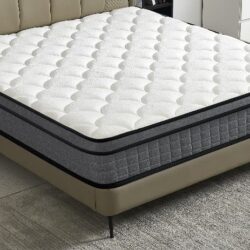 12" King Hybrid Mattress A Box, Pillow Top Bed Cushion With Gel Infused Memory Foam, Breathable And Hypoallergenic, Medium Firm For Lumbar Support - White / Gray