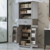 Bathroom Storage Cabinet With Multi Functional Storage Space, Material, Adjustable Shelf, Slide Rail Drawer - Gray - Image 2