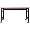 60" Wide Rolling Workbench For Garage, Adjustable Height, Workshop Tool Bench, Metal With Rubber Wood Top - Black / Light Brown - Image 10
