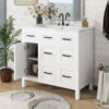 Bathroom Vanity Cabinet With Resin Integrated Sink 4 Drawers, 2 Doors - White - Image 4