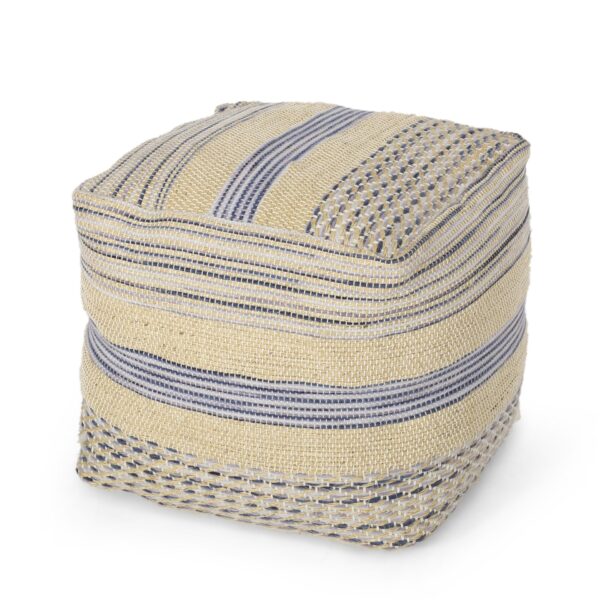 Western - Handcrafted Fabric Pouf, Durable - Natural / Blue