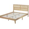 Queen Size Rubber Wooden, Solid Wooden Bed With Rattan Headboard, Enhanced By Support Feet - Natural - Image 16