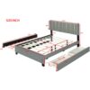 Queen Size Upholstered Platform Bed With 2 Drawers And 1 Trundle, Classic Strip Headboard Design - Gray - Image 12