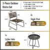 Patio Furniture Set 3 Piece Mixture Pattern PE Rattan Steel Frame And Modern Round Table - Brown / Black - Image 5