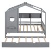 Full Size House Bed With Trundle, Modern Design For Kids With Storage Shlef - Gray - Image 7