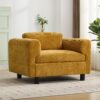 Modern Oversized Armchair Comfy Accent Chair Single Sofa For Living Room Bedroom Office Apartment, Woven Velvet Fabric - Yellow - Image 3
