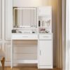 Vanity Desk With Mirror And LED Light Strip, Dressing Table With Large Drawer, 3 Level Storage Dresser & 3 Lighting Modes Adjustable Brightness, Suitable For Bedroom - White - Image 2