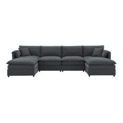 Chenille Modular Sectional Sofa, U Shaped Cloud Couch Set With Double Cushions, 6 Seat Sleeper Sofa Bed With Ottomans, Oversized Indoor Furniture - Dark Gray