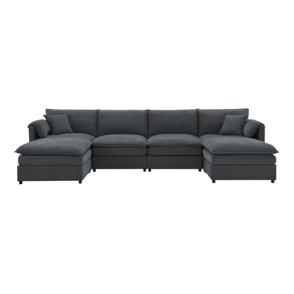 Chenille Modular Sectional Sofa, U Shaped Cloud Couch Set With Double Cushions, 6 Seat Sleeper Sofa Bed With Ottomans, Oversized Indoor Furniture - Dark Gray