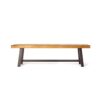 Tranquilizer - Outdoor Acacia Wood Bench With Slat Panel Design (Set of 2) - Sandblasted Brown / Rustic Metal - Image 4