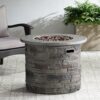 Transitional Outdoor 32" Round Propane Fire Pit Table, Lightweight Concrete Construction - Stone Gray - Image 5