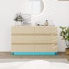 Fluted 6 Drawers Dresser, Double Dresser Chest Of Drawers, Modern Chest Of Drawers With LED, Drawer Organizer For Bedroom, Living Room, Hallway - Natural - Image 2