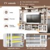 Wall Unit Entertainment Center With Bookshelves For TVs Up To 80", Modern TV Stand Media Console With Cabinets, Tempered Glass Doors And Adjustable Shelves For Living Room - White - Image 9