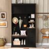 Modern Entryway Bench With Coat Rack, 3 Shelves And Drawers, 3 Sturdy Hooks, Wide Hall Tree With Storage Bench For Hallway - Black - Image 3