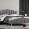 Queen Size Platform Bed With Thick, Stylish Stripe Decorated Bedboard And Elegant Leg - Gray - Image 15