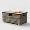 32" Propane Gas Fire Pit Table With Propane Tank Cover, 50000 Btu Rectangular Steel Fire Pit With Beautiful Wicker Base For Outside Garden - Beige - Image 7