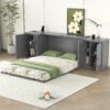 Queen Size Murphy Bed With Shelves, Cabinets And USB Ports - Gray - Image 9