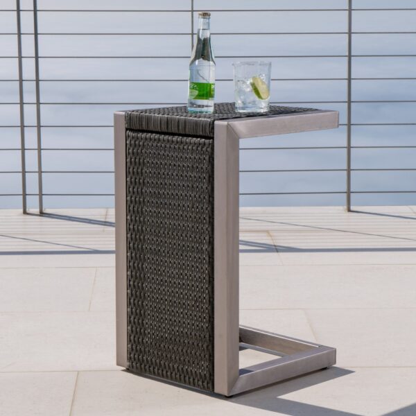 Cape - Coral Wicker C Shaped Table Modern DesignRattan And Aluminum Frame - Brown