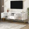 Modern TV Stand For TV Up To 70", TV Cabinet With 1 Drawer, 2 Cabinets And Metal Legs, Handles And Anti-Tip Device For Living Room - White - Image 4