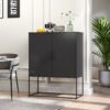 Heavy Duty Metal Buffet Sideboard Modern Steel Storage Cabinet With 2 Shelves, Free Standing Accent Cabinet With Magnetic Doors For Bedroom, Kitchen, And Home Office, Anti-Tip Design - Black - Image 3