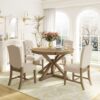 Functional Furniture Retro Style Dining Table Set With Extendable Table And 4 Upholstered Chairs For Dining Room And Living Room - Natural Wash - Image 20