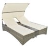 Patio Daybed Outdoor Daybed Sun Lounger With Shelter Roof With Adjustable Backrest, Storage Box And 2 Cup Holders For Patio, Balcony, Poolside - Cream - Image 21