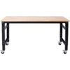 60" Wide Rolling Workbench For Garage, Adjustable Height, Workshop Tool Bench, Metal With Rubber Wood Top - Black / Light Brown - Image 8