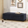 Textured Fabric Ottoman Bench With Hinged Lid - Dark Blue - Image 3