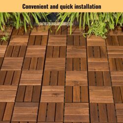 Acacia Wood Interlocking Deck Tiles Checker Pattern, 30 Piece Square Acacia Hardwood Outdoor Flooring For Patio, Bancony, Pool Side - Brown