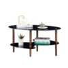 Oval Glass Coffee Table, Modern Table In Living Room Oak Wood Leg Tea Table 3-Layer Tempered Glass Table - Brown / Black - Image 5