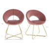 Modern Accent Velvet Chairs (Set of 2) Dining Chairs Single Sofa Comfy Upholstered Arm Chair Living Room Furniture Mid-Century Leisure Lounge Chairs With Golden Metal Frame Legs - Pink - Image 4