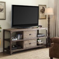 Gorden - TV Stand - Weathered Oak / Antique Silver