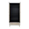 Tall Armoire Wardrobe Closet With 2 Rattan Doors & 1 Drawer, Boho Clothes Storage Cabinet With Hanging Rod For Bedroom - Natural / Black - Image 8