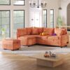 Convertible Sofa Bed Sectional Sofa Sleeper L-Shaped Sofa With A Storage Ottoman, Two Pillows, Two Power Sockets And Two USB Ports For Living Room - Orange - Image 6