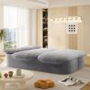 2 In 1 Foldable Sofa Plush Corduroy Sofa Convertible Floor Sofa Bed Deep Seating With Multi Functional Blanket Suitable For Living Rooms - Light Gray - Image 11