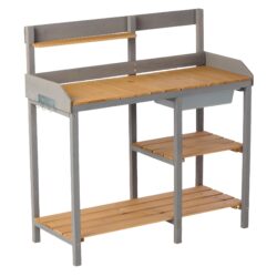 Outdoor Potting - Bench, Workstation Table With Cabinet For Backyard Garden Supplies - Gray / Brown