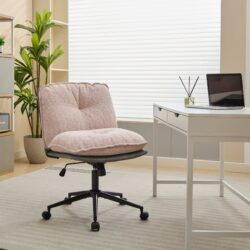 Oversize Seat Cirss Cross Chair With Wheels, Elegant Design Computer Chair, Adjustable Height 360 Degree Rolling Swivel Home Office Chair For Small Space, Dressing Room, Living Room - Pink / Gray