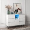 Living Room Sideboard Storage Cabinet With LED Light, Modern Kitchen Unit Cupboard Buffet Wooden Storage Display Cabinet - White - Image 10