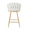 Modern Design High Stool With Gold Plated Legs Linen Bar Chair For Kitchen Dining And Cafe (Set of 2) - White - Image 13