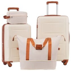 2 Piece Luggage Set With Bags Expanable Spinner Wheels ABS Lightweight Suitcase With Tsa Lock 20" / 24" - Khaki / Brown