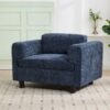 Modern Oversized Armchair Comfy Accent Chair Single Sofa For Living Room Bedroom Office Apartment, Woven Velvet Fabric - Blue - Image 4