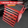 Rolling Tool Chest With 7 Drawer Tool Box With Wheels Multifunctional Tool Cart Mechanic Tool Storage Cabinet For Garage, Warehouse, Workshop, Repair Shop - Red - Image 2